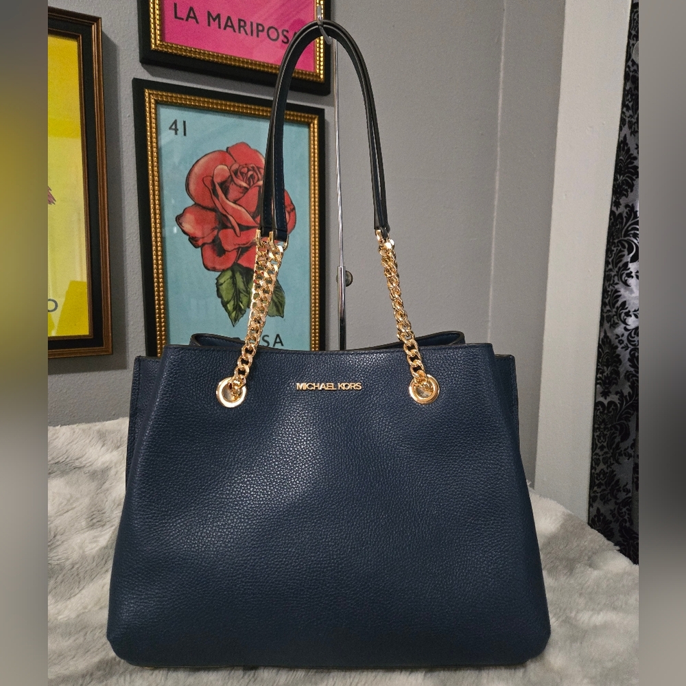 Navy Michael Kors Teagen Chain Shoulder Bag & Wallet Set - Picture 7 of 16